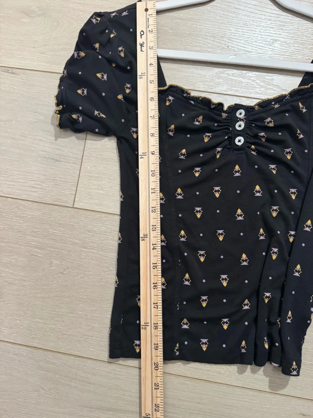 Free People Black Floral Puff Sleeve Ruched Top Womens Small Boho